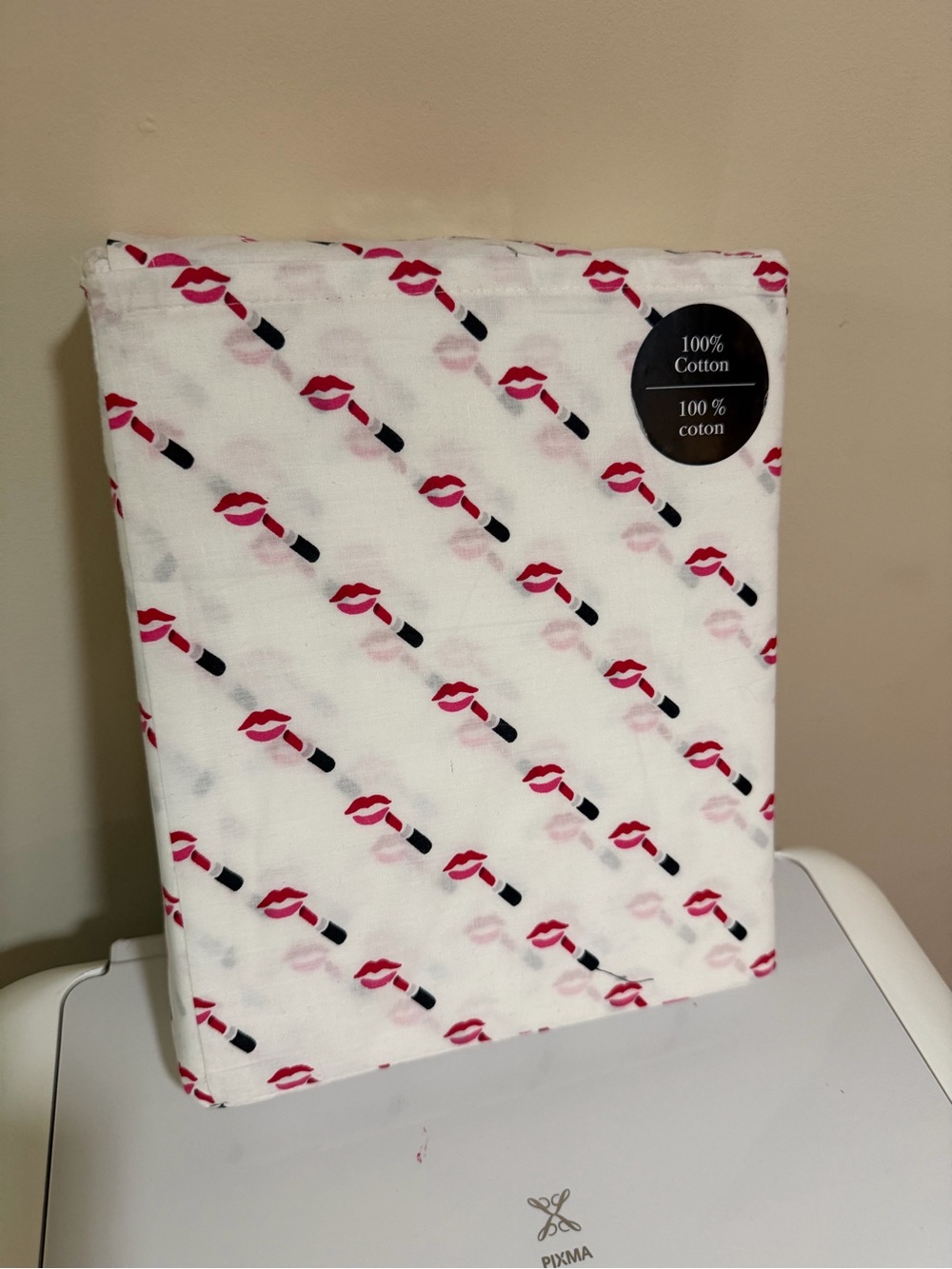 Kate Spade 100% Cotton Lipstick Print Fabric - White with Pink & Red Lips